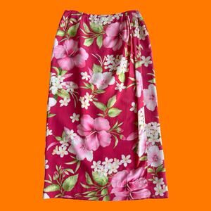 90's vintage 100% silk pink floral faux wrap y2k maxi skirt Size 10 talbots